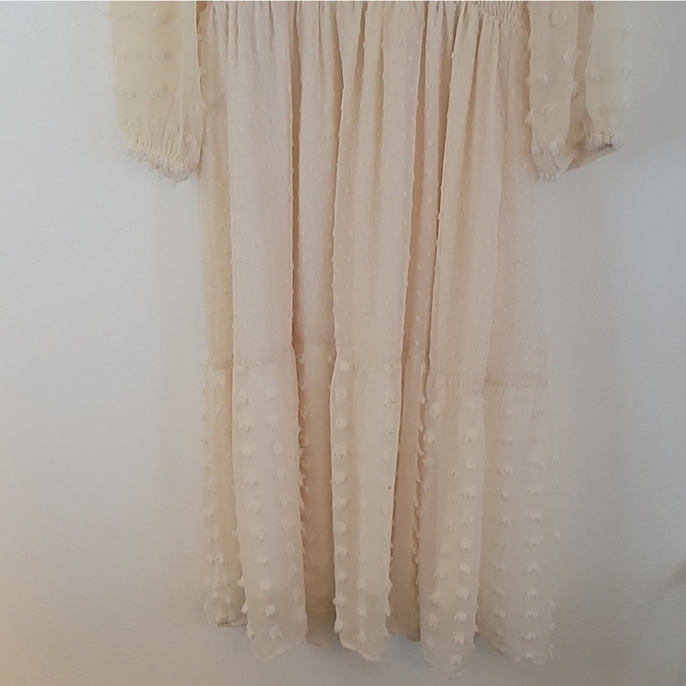 Polagram Boho Cream Tier Long Sleeve Dress SZ MED - Picture 4 of 6
